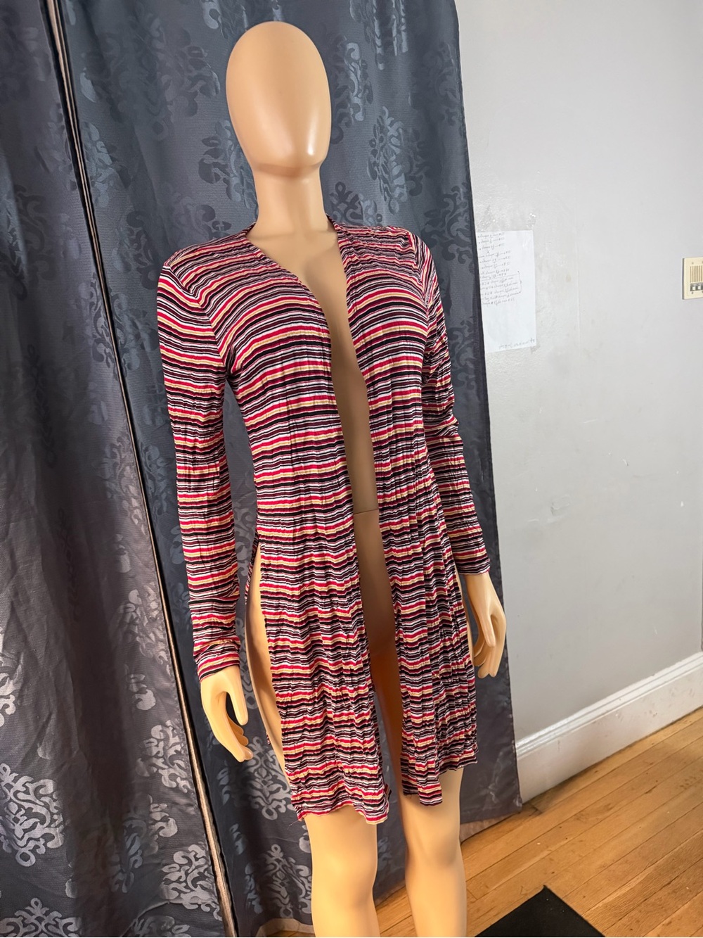 Ambiance Striped Long-Sleeve Open-Front Cardigan - Red & Pink